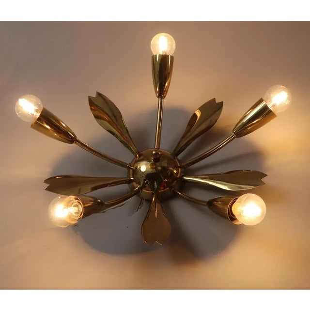 Gold Mid-Century Brass Sputnik Ceiling Light, 1950s For Sale - Image 8 of 12