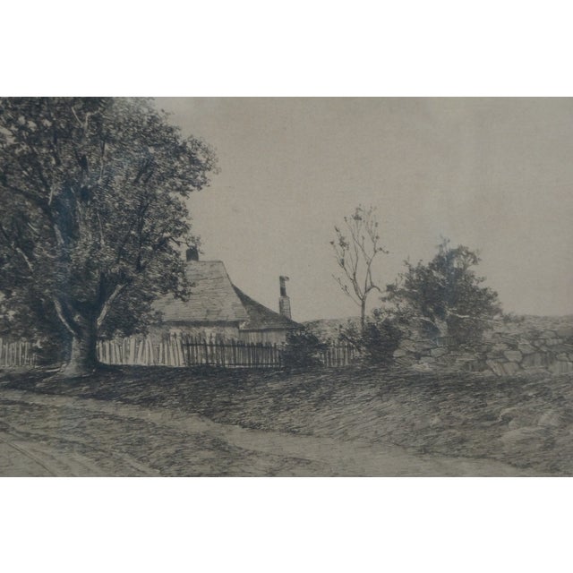 Wood Late 19th Century Antique Ernest C Rost by the Roadside Landscape Etching Oak Frame 26" For Sale - Image 7 of 10