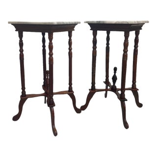 1970s Vintage Style Side Table With Possible Marble Top and Wooden Legs - Set of 2 For Sale