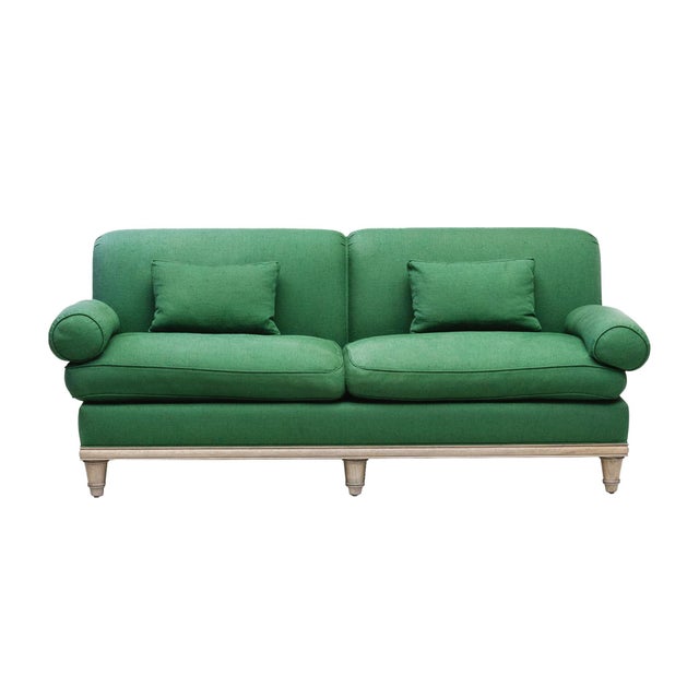 This exquisitely crafted custom sofa by Steven Gambrel was inspired by Jean-Michel Frank's designs, combining modern slick...