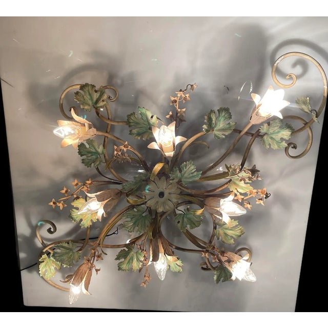Italian Large Tole Grape Vine Flower Flush Mount For Sale - Image 3 of 12