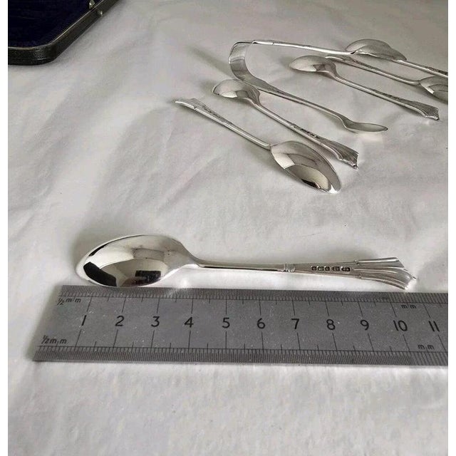 Antique Sterling Silver Teaspoon & Tongs Set, 1908, Set of 7 For Sale - Image 15 of 18