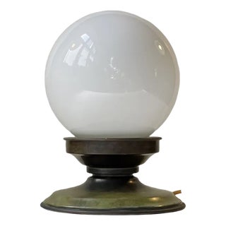 Scandinavian Art Deco Bronze and White Glass Table Lamp For Sale