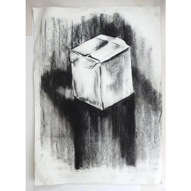 Late 20th century charcoal on paper abstract box or cube drawing. Unsigned. Unframed, smudges, corner creasing.