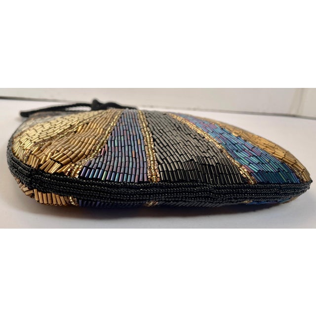 Contemporary 1980s Black Blue and Gold Iridescent Beaded Evening Bag - For Sale - Image 3 of 4