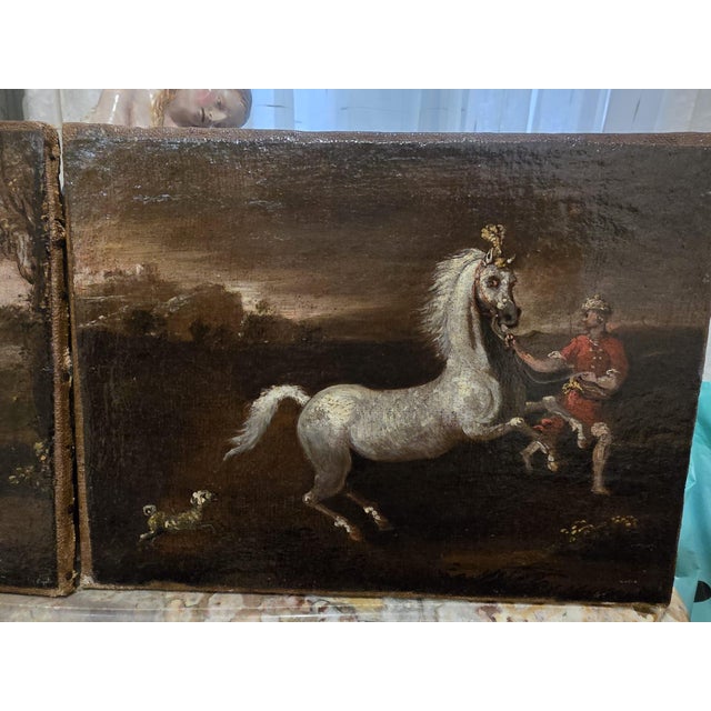 Neapolitan School Artist, Landscapes with Equestrian Scenes, Oil Painting on Canvases, Set of 2 For Sale - Image 8 of 9