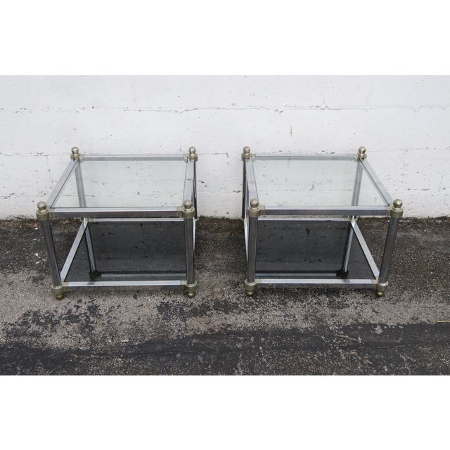 Hollywood Regency Chrome Glass Top Side Tables a Pair 6256 For Sale - Image 10 of 16