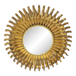 1950's Style Gold Leaf Heavy Wrought Iron Sunburst Mirror