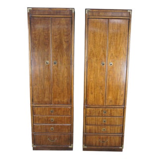 Late 20th Century 2 Drexel Heritage Accolade II Walnut Campaign Chifferobe For Sale