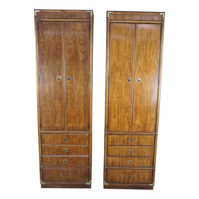 Late 20th Century 2 Drexel Heritage Accolade II Walnut Campaign Chifferobe For Sale