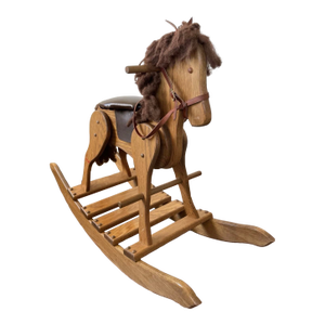 Wooden Rocking Horse Handcrafted Wood With Leather Seat Harness