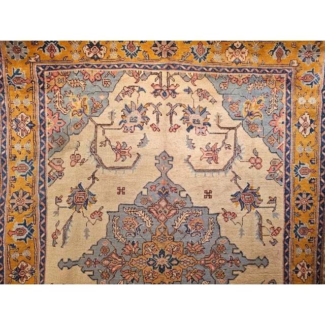 Vintage Turkish Oushak Rug, Handwoven Geometric Pattern, Ivory & Blue, 8' x 11' For Sale - Image 16 of 18