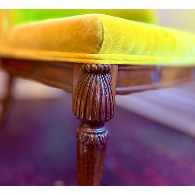 French Art Deco Curved Back Yellow Velvet Armchairs - France. Circa 1930 For Sale - Image 4 of 6