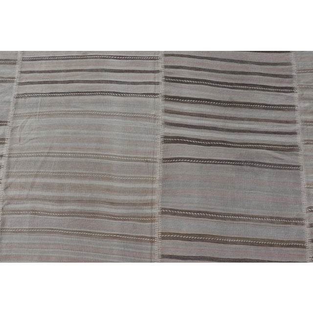 Vintage Turkish Kilim Rug With Subtle Striped Design in Taupe and Soft Gray For Sale - Image 9 of 13