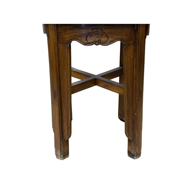 Vintage Rustic Patina Round Seat Cross 4 Legs Wood Bench Stool Table For Sale - Image 11 of 11