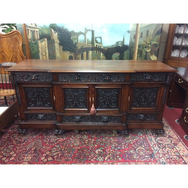 Late 19th Century Monumental Antique Oak Buffet, Victorian Carved Sideboard For Sale - Image 5 of 12