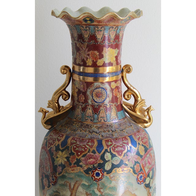 1970s Monumental 50.5" Chinese Export Royal Satsuma-Style Palace Floor Vase With Wooden Stand For Sale - Image 5 of 18