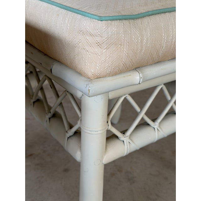 1970s Vintage Coastal Rattan Ottomans or Footstools With Lattice Detail – Pair For Sale - Image 5 of 12