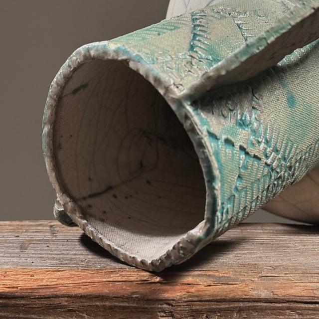 Vintage Postmodernist Double Handled Crackle Glazed Vase, Signed For Sale In Philadelphia - Image 6 of 8