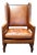 Dessin Fournir French Leather and Mahogany Wingback Chair For Sale