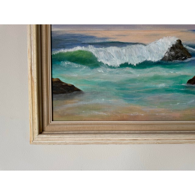 Available for sale this fantastic Vintage impressionist coastal sunset seascape oil painting. The painting depicts a...