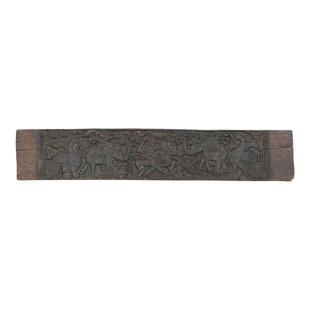 Antique Indian Carved Teakwood Folk Art Panel of Festival Dancers For Sale