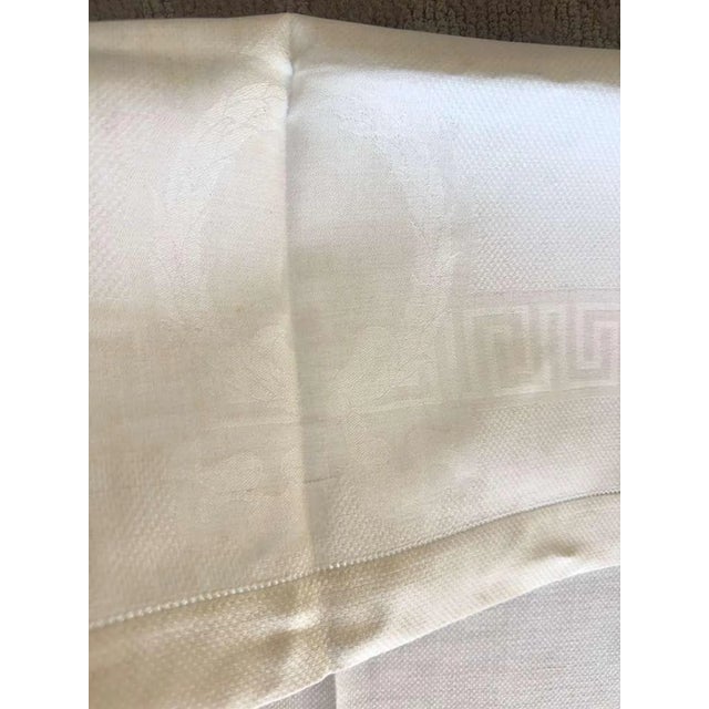 Antique French Heirloom Linen Hand Towel Monogram D Greek Key Wreath Jacquard Trousseau Linen Hemstitched Guest Towel Oversized For Sale - Image 9 of 9