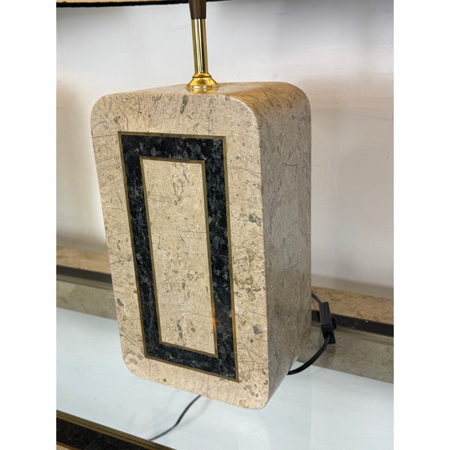 Beige Vintage Italian Style Table Lamps in Travertine Marquetry with Brass Details from Maitland Smith, 1980s, Set of 2 For Sale - Image 8 of 11