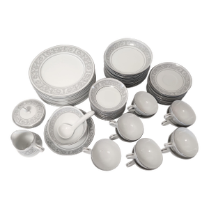 1970s Imperial China Service for 10-12 White Grey 61 Pc Set