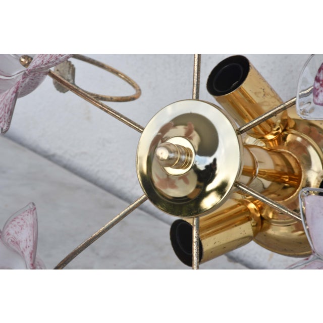 1970s 1970s Charming Murano Vintage Ceiling Light Pink Flowers - Set of 3 For Sale - Image 5 of 14