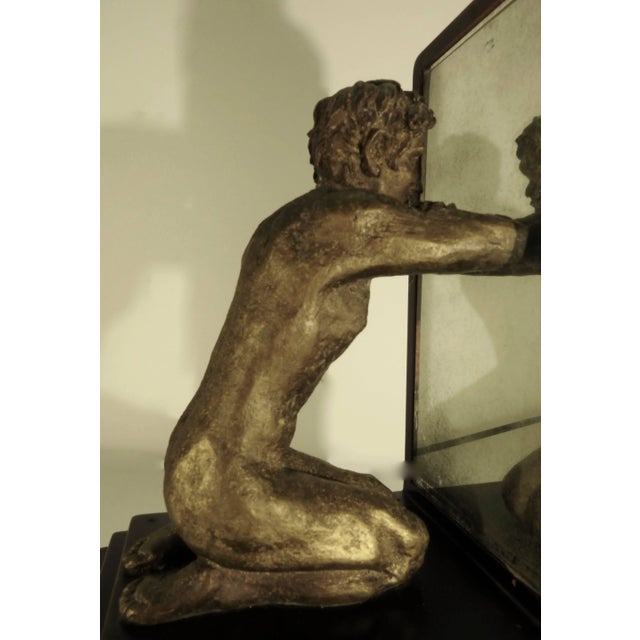 Mid-20th Century Kneeling Men on Wooden Bookends With Mirrors For Sale - Image 10 of 11