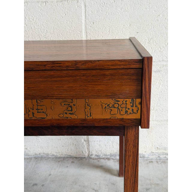 1960s Rosewood One Drawer Entry Table With Etched Panel Risskov Møbelkunst Denmark 1960s For Sale - Image 5 of 10