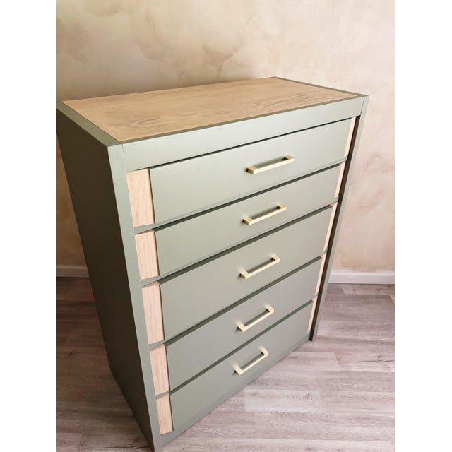 Thomasville 1970s Sage Green Tall Dresser | Organic Modern Chest of Drawers With Natural Wood Accents For Sale - Image 4 of 10