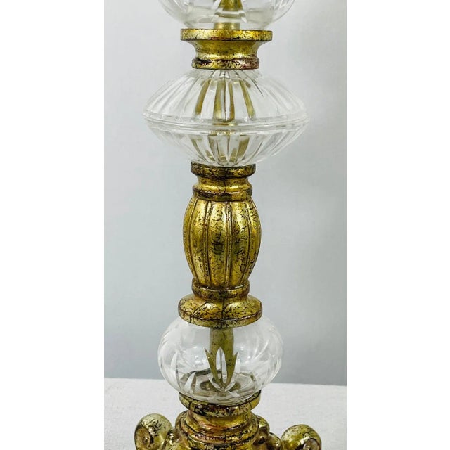 Gold Italian Rococo Style Gilt Metal and Cut Glass Candle Holder, a Pair For Sale - Image 8 of 11