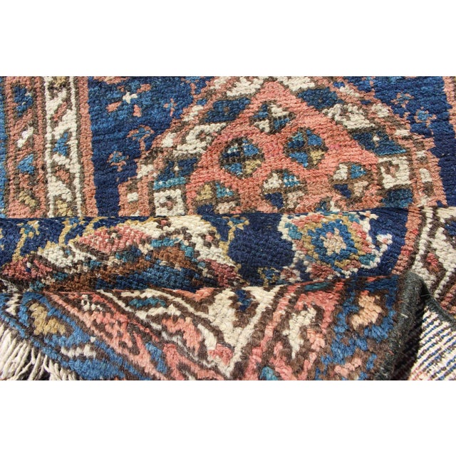 Colorful Persian Antique Karajeh Runner in Blue and Brown For Sale - Image 11 of 13