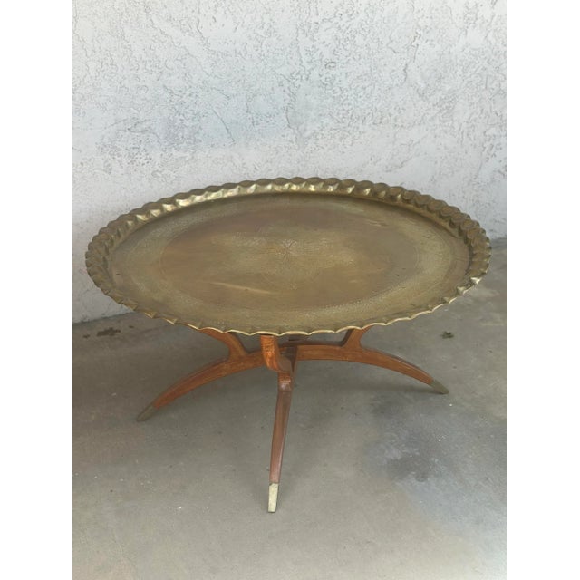 1950s Moroccan Brass Tray Table on Mid-Century Modern Base For Sale - Image 12 of 12