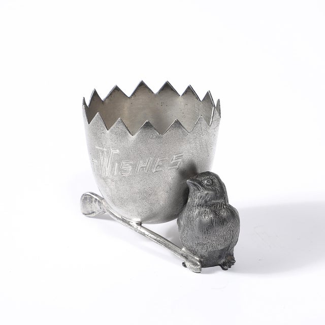 American Antique Silver Plated Egg Cup W/ Sculptural Chick & Wishbone by Derby Silver For Sale - Image 3 of 10