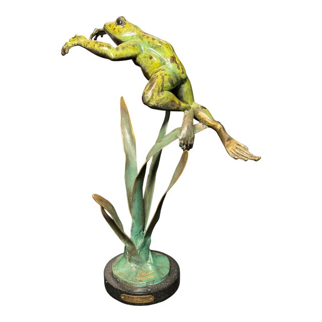 1980s Rare Limited Edition 034/300 G. Mancini "Leap of Faith" Bronze Frog Sculpture For Sale