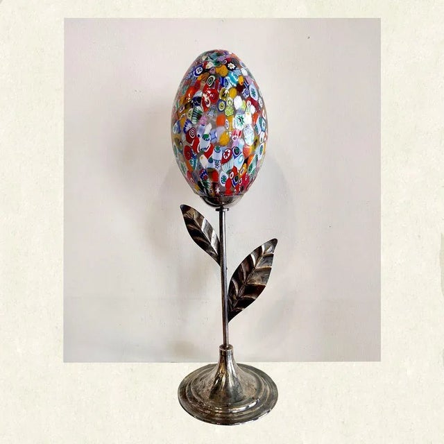 Gianni Zenaro | Aureliano Toso | ''Flower'' in blown glass with murrine multicolored | Support in silver metal | H.cm....