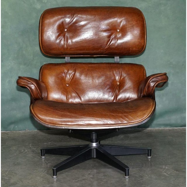 Set of Brown Leather Lounge Armchair and Ottoman with Bentwood Frame from Artsome For Sale - Image 3 of 18