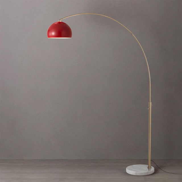 Mid-Century Modern Half Dome 92" Arc Floor Lamp, Mid-Century Modern, Weathered Brass, Marble Base For Sale - Image 3 of 7