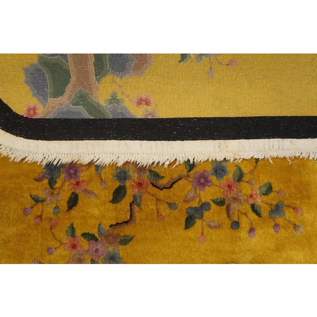 1920s Yellow Gold Open Field Floral Antique Chinese Art Deco Carpet 5'10" X 8'8" by Nichols Atelier Wool Rug For Sale - Image 9 of 9