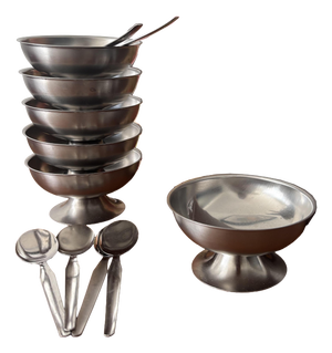 Vintage French Bistro Style Stainless Steel Ice Cream Bowls and Spoons from Jean Couzon, 1970s, Set of 12