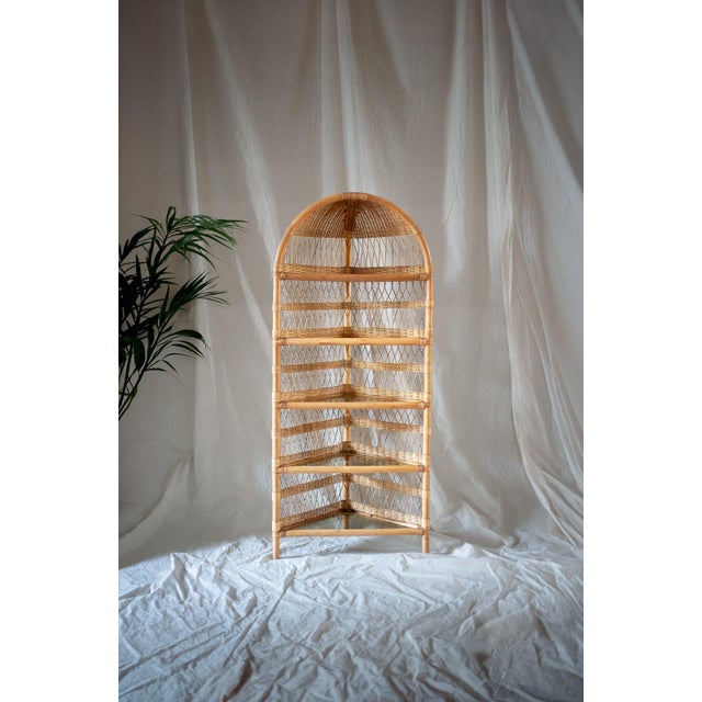 Corner Bookcase in Bamboo and Rattan, 1970s For Sale - Image 9 of 9