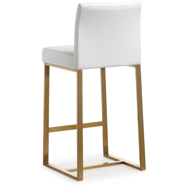 2020s Denmark White Vegan Leather & Gold Steel Counter Stools - Set of 2 For Sale - Image 5 of 12