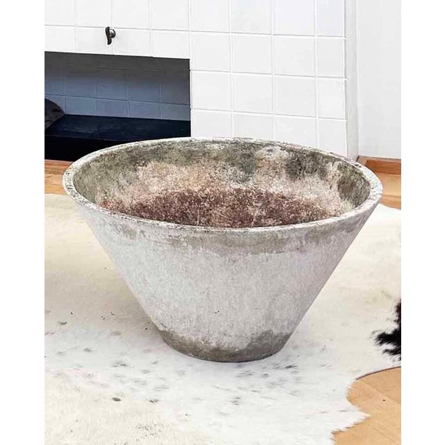 Gray 1960s Large 21.65" Diam. 11.6" Tall Tapered Concrete W. Guhl Eternit Planter A+ Patina For Sale - Image 8 of 15