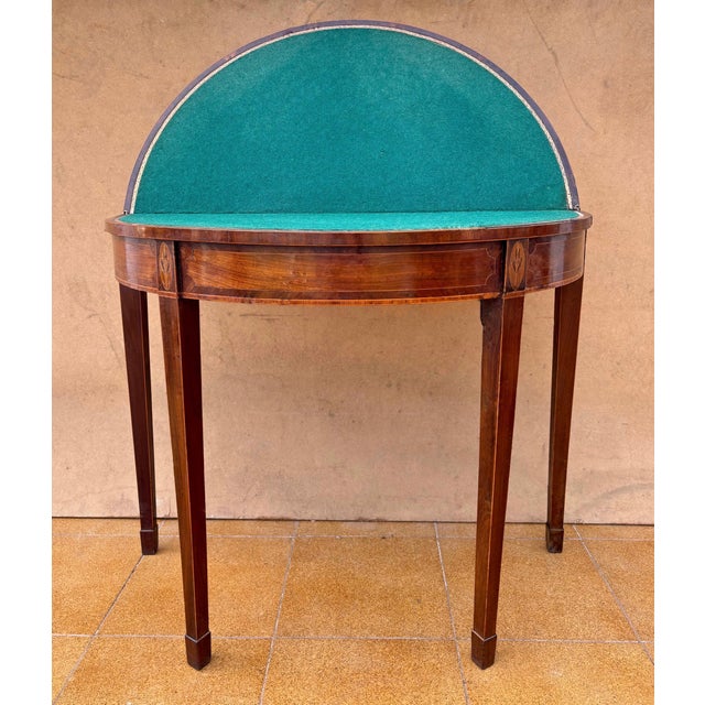 Neoclassical Demi-Lune Table with Green Leather Top, 1940s For Sale - Image 9 of 13