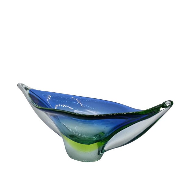 Delightful Murano glass centrepiece in shades of blue, yellow and transparent by Flavio Poli. I have official proof of...
