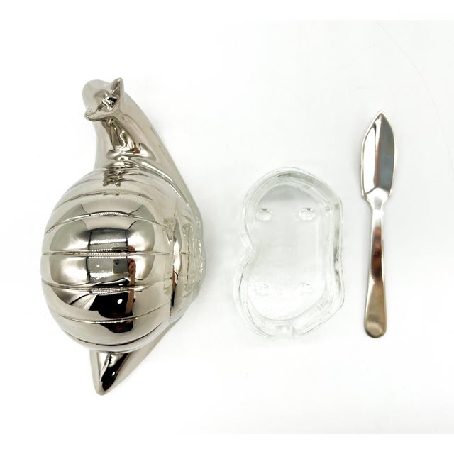 Mid-Century Silver-Plated Snail Caviar/ Butter Dish With Glass Liner & Spoon – Whimsical / Hollywood Regency For Sale - Image 9 of 12