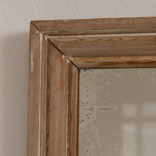 19th Century 19th Century France Weathered Honey Oak Carved Oak Window-Pane Mirror For Sale - Image 5 of 8